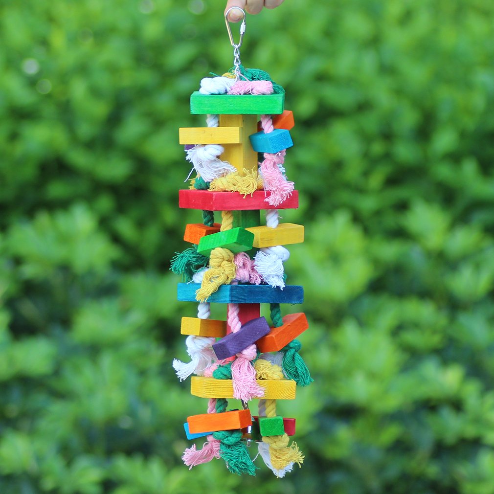 KINTOR Bird Chewing Toy Large Medium Parrot Cage Bite Toys African Grey Macaws Cockatoos Eclectus Amazon (Knot Block-17.5inch)